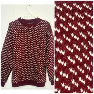L.L Bean Knit Birds Eye Fisherman Sweater 90s Large Wool Red RARE Vintage NORWAY